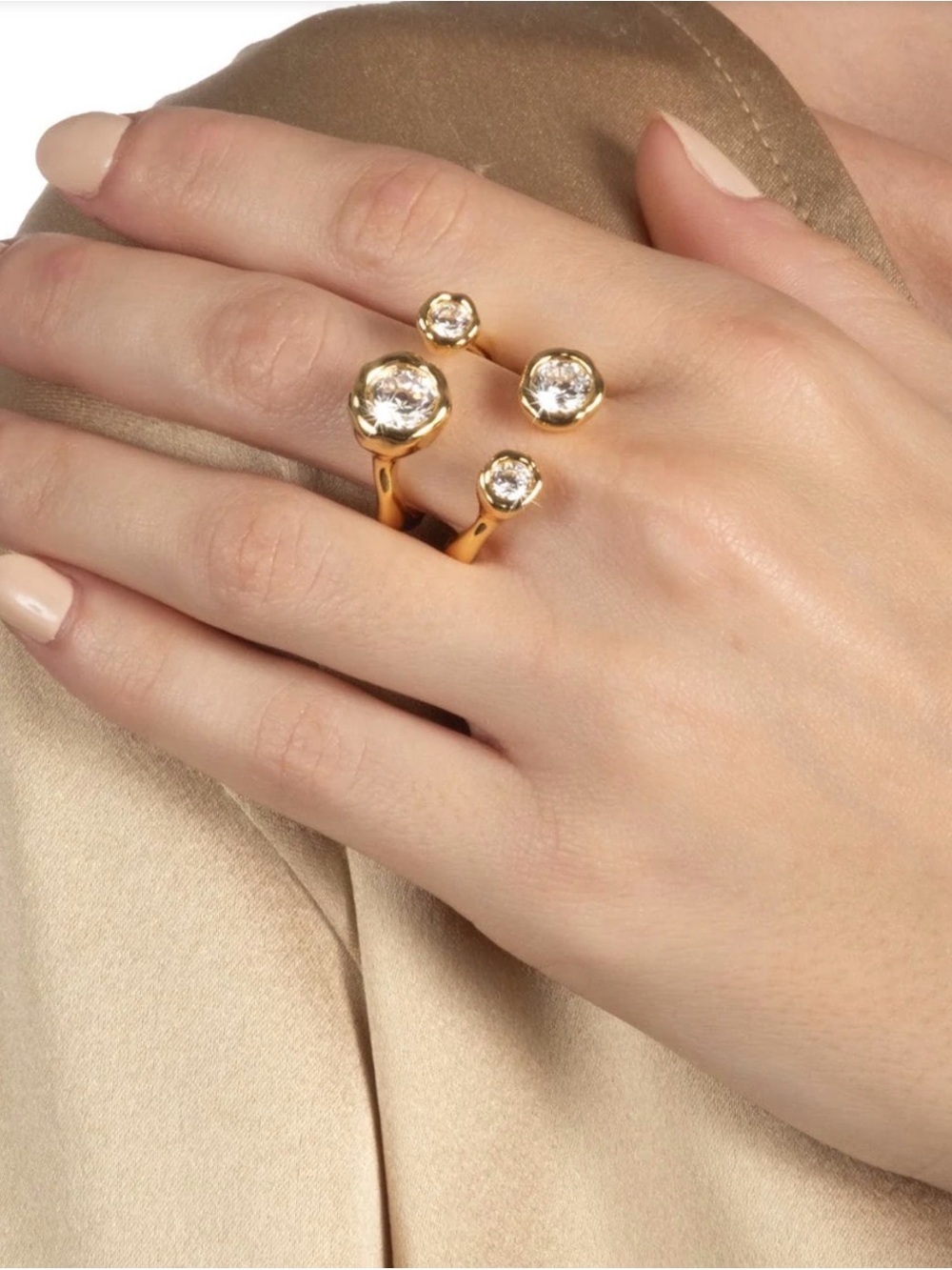 ALEXIS BITTAR Asterales Gold Open Ring Size 7 Clear C Z MY15 - Picture 7 of 8